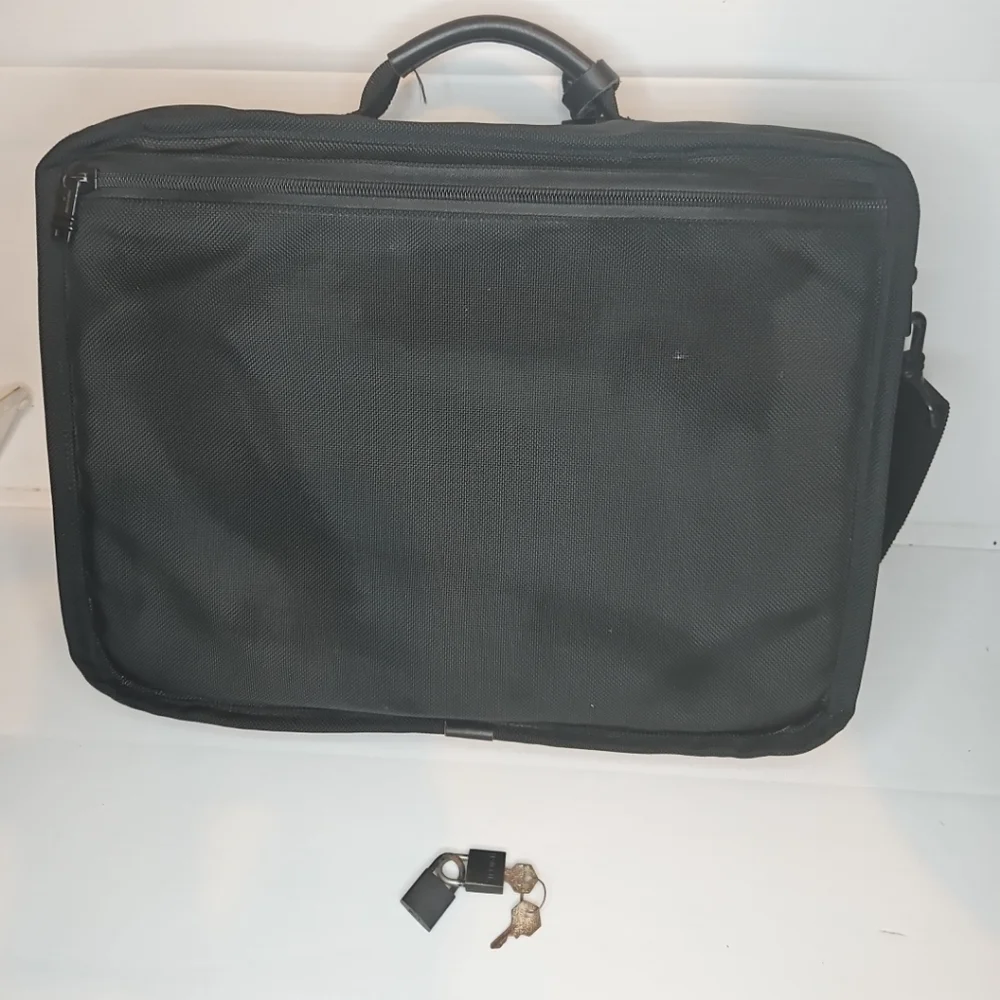 TUMI Black Nylon Briefcase with Padded Laptop Sleeve – Business Travel Bag